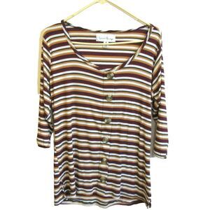 Women's Casual Top SZ M Striped Button Lightweight 3/4 Sleeve French Laundry